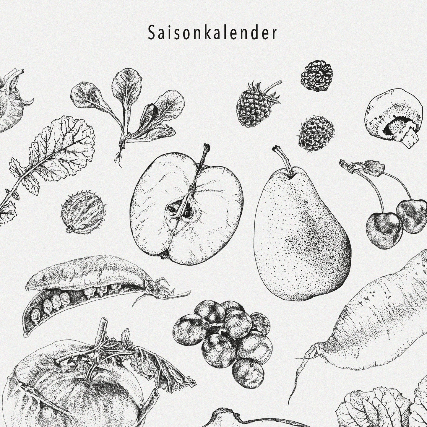 Saisonkalender – Poster Collage s/w (50×70)