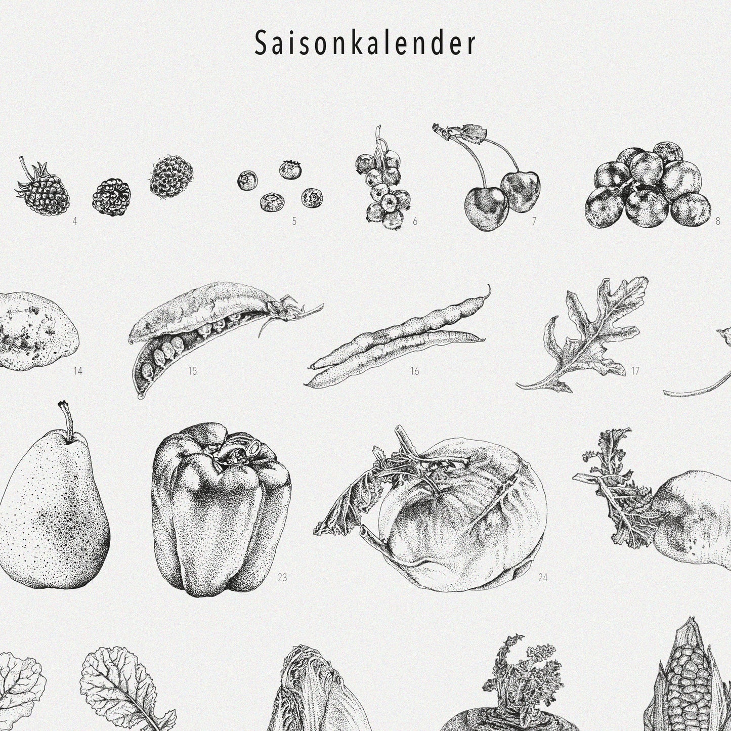 Saisonkalender – Poster Matrix s/w (50×70)
