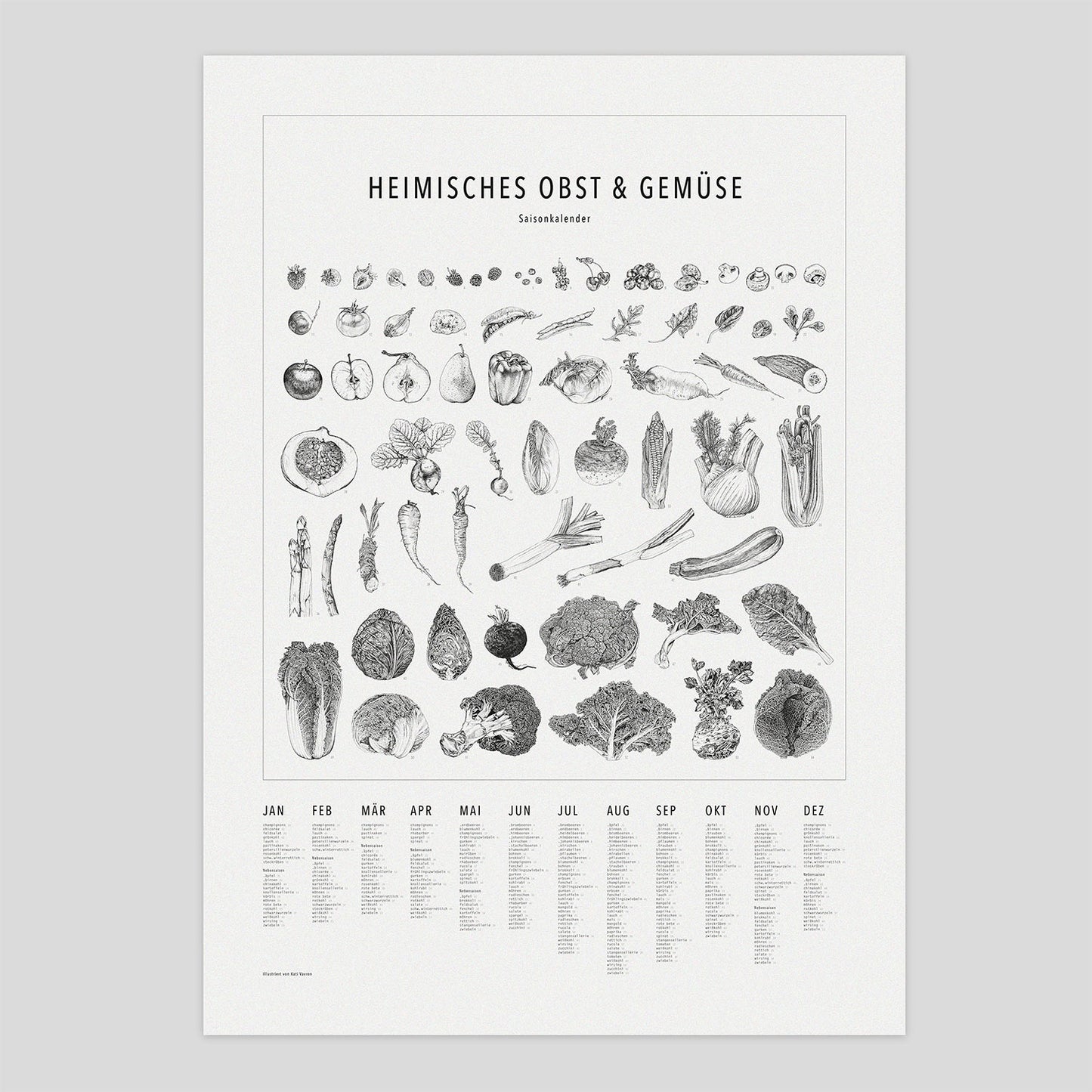 Saisonkalender – Poster Matrix s/w (50×70)